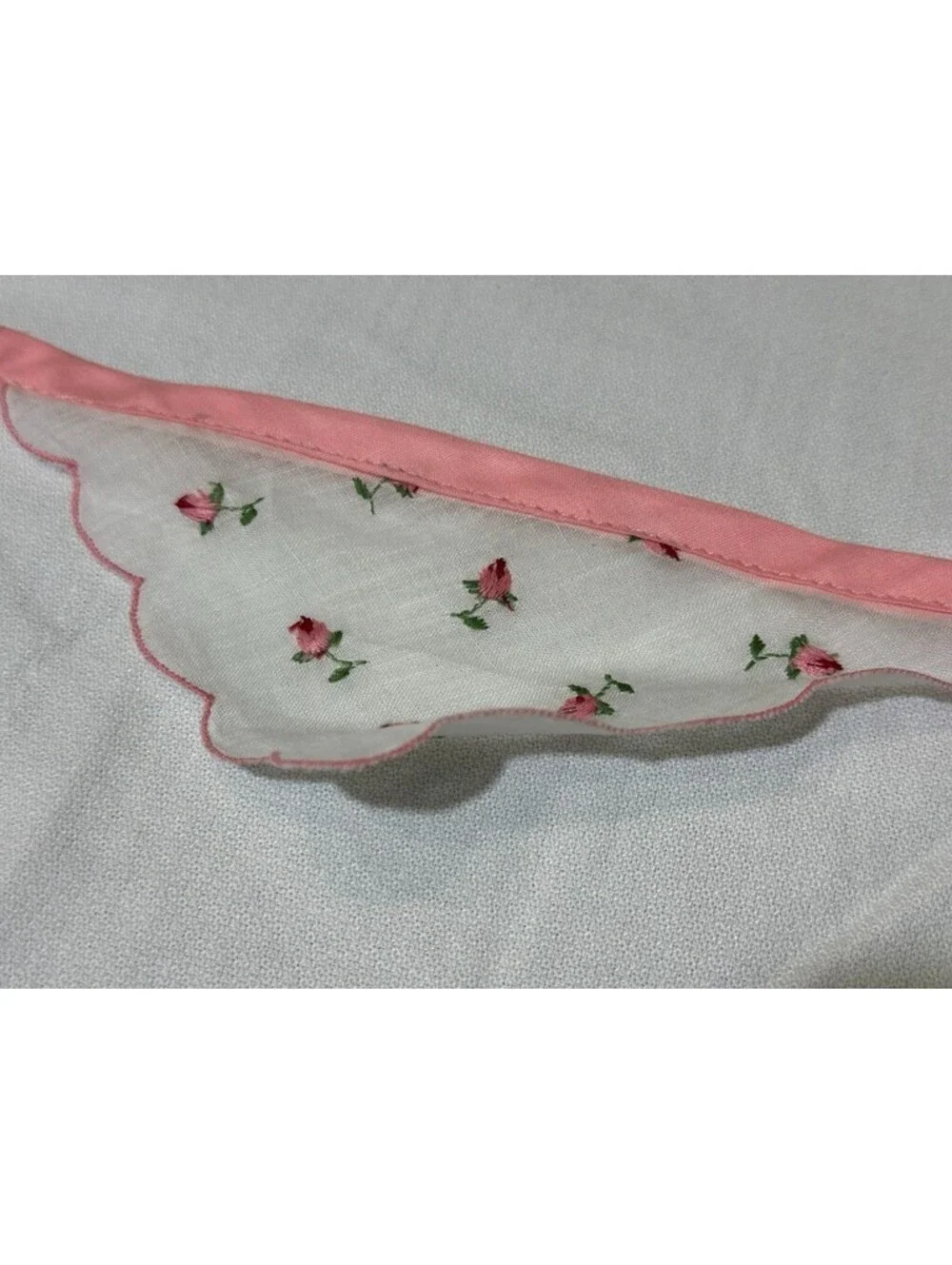 Vtg Pink Handkerchief Bunting Garland Hankie Banner Handmade Flowers Floral Rose
